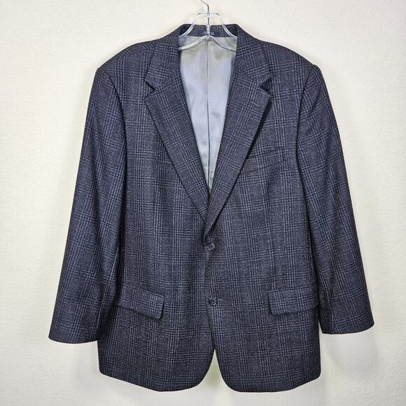 Hart Schaffner Marx Sport Coat Mens 43R Glen Plaid Gray Wool Made in USA Blazer